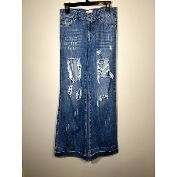 distressed wide leg jeans - Picture 2 of 3